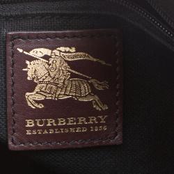 Pre Owned Burberry Beige/Brown Haymarket Check Canvas and Leather Tote