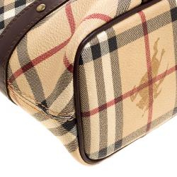 Pre Owned Burberry Beige/Brown Haymarket Check Canvas and Leather Tote