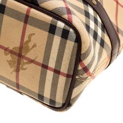 Pre Owned Burberry Beige/Brown Haymarket Check Canvas and Leather Tote