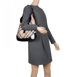 Pre Owned Burberry Black Nova Check PVC Brooke Hobo