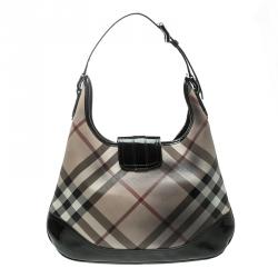Pre Owned Burberry Black Nova Check PVC Brooke Hobo