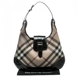 Pre Owned Burberry Black Nova Check PVC Brooke Hobo