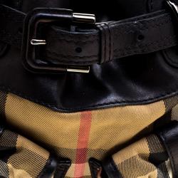 Pre Owned Burberry Black House Check Fabric and Leather Front Pocket Hobo