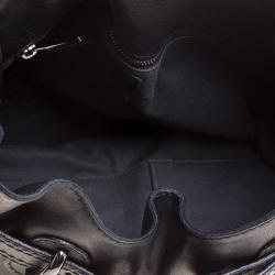 Pre Owned Burberry Black House Check Fabric and Leather Front Pocket Hobo