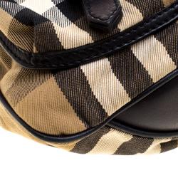 Pre Owned Burberry Black House Check Fabric and Leather Front Pocket Hobo
