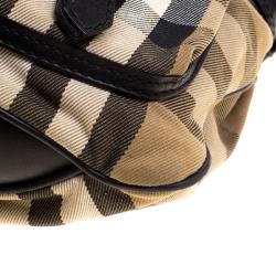 Pre Owned Burberry Black House Check Fabric and Leather Front Pocket Hobo