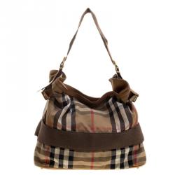 Pre Owned Burberry Beige Canvas House Check Prorsum Vintage Hobo
