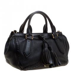Pre Owned Burberry Black Leather Logos Fringe 2 Way Hand Shoulder Tote