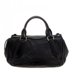 Pre Owned Burberry Black Leather Logos Fringe 2 Way Hand Shoulder Tote