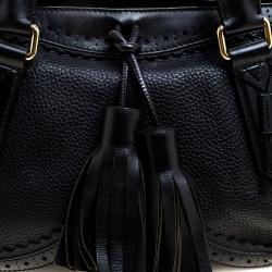 Pre Owned Burberry Black Leather Logos Fringe 2 Way Hand Shoulder Tote