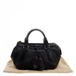 Pre Owned Burberry Black Leather Logos Fringe 2 Way Hand Shoulder Tote