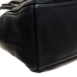 Pre Owned Burberry Black Leather Logos Fringe 2 Way Hand Shoulder Tote