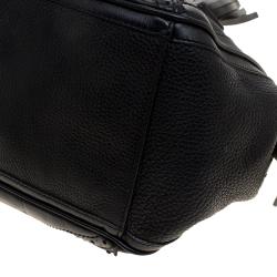 Pre Owned Burberry Black Leather Logos Fringe 2 Way Hand Shoulder Tote