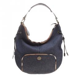 Pre Owned Burberry Navy Blue Denim Hobo
