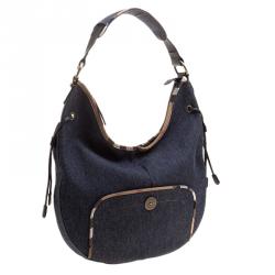 Pre Owned Burberry Navy Blue Denim Hobo