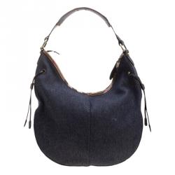 Pre Owned Burberry Navy Blue Denim Hobo