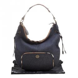 Pre Owned Burberry Navy Blue Denim Hobo