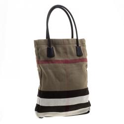 Pre Owned Burberry Brown Brit Check Canvas Tote