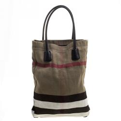 Pre Owned Burberry Brown Brit Check Canvas Tote