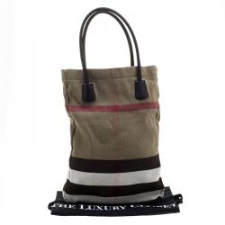 Pre Owned Burberry Brown Brit Check Canvas Tote