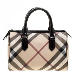 Burberry Beige Smoked Check PVC and Leather Chester Boston Bag