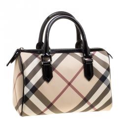 Pre Owned Burberry Black Nova Check PVC Chester Boston Bag