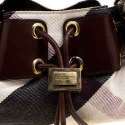 Pre Owned Burberry Brown Supernova Check Fabric  and Leather Warrior Hobo