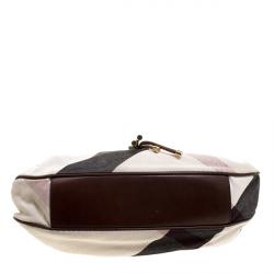 Pre Owned Burberry Brown Supernova Check Fabric  and Leather Warrior Hobo