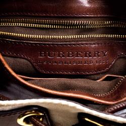 Pre Owned Burberry Brown Supernova Check Fabric  and Leather Warrior Hobo