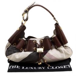 Pre Owned Burberry Brown Supernova Check Fabric  and Leather Warrior Hobo