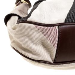 Pre Owned Burberry Brown Supernova Check Fabric  and Leather Warrior Hobo