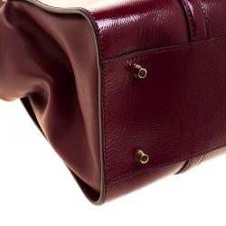 Pre Owned Burberry Red Patent Leather Dinton Medium Tote