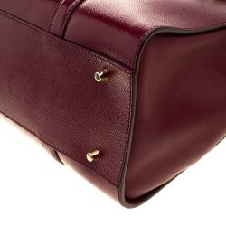 Pre Owned Burberry Red Patent Leather Dinton Medium Tote