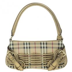 Pre Owned Burberry Haymarket Check Small Shoulder Bag