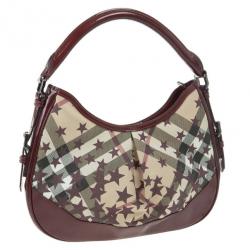 مملوكة مسبقًا Burberry Nova Check Berry Red Star Small Hernville Hobo