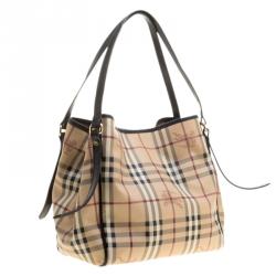 Pre Owned Burberry Beige/Black Haymarket Check PVC Small Canterbury Tote