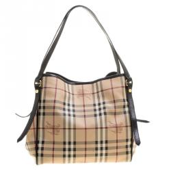 Pre Owned Burberry Beige/Black Haymarket Check PVC Small Canterbury Tote