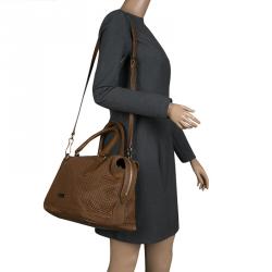 Pre Owned Burberry Brown Perforated Leather Medium Gilmore Satchel