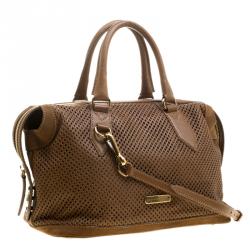 Pre Owned Burberry Brown Perforated Leather Medium Gilmore Satchel