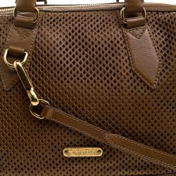Pre Owned Burberry Brown Perforated Leather Medium Gilmore Satchel