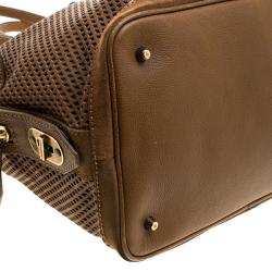 Pre Owned Burberry Brown Perforated Leather Medium Gilmore Satchel