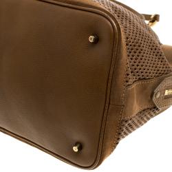 Pre Owned Burberry Brown Perforated Leather Medium Gilmore Satchel