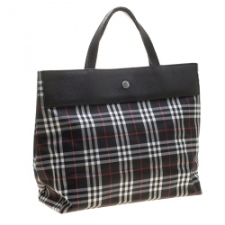 Pre Owned Burberry Black London House Check Nylon Tote