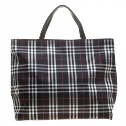 Pre Owned Burberry Black London House Check Nylon Tote