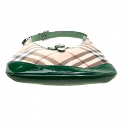 Pre Owned Burberry Beige/Green Nova Check PVC and Patent Leather Brooke Hobo