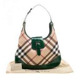 Pre Owned Burberry Beige/Green Nova Check PVC and Patent Leather Brooke Hobo
