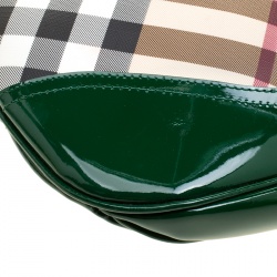 Pre Owned Burberry Beige/Green Nova Check PVC and Patent Leather Brooke Hobo