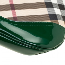 Pre Owned Burberry Beige/Green Nova Check PVC and Patent Leather Brooke Hobo