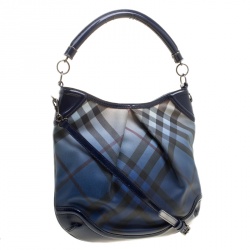 Pre Owned Burberry Jet Blue Nova Pop Check PVC and Patent Leather Medium Craigwell Hobo 