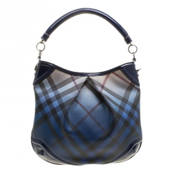 Pre Owned Burberry Jet Blue Nova Pop Check PVC and Patent Leather Medium Craigwell Hobo 